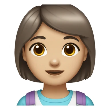 girl with blue eyes and dark brown short hair and short bangs carying shih tzu dog sticker