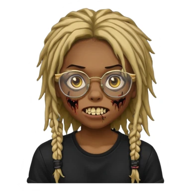 Girl,zombie,glasses,brown,emo,dreads,black shirt,gold teeth, sticker