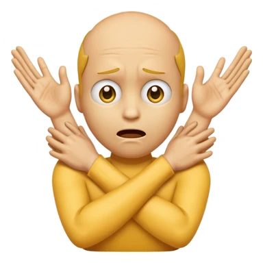 Yellow face emoji strangling itself with 2 arms crossed and hands saround neck and eyes looking up in fear sticker