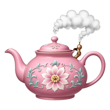 Pink steaming and boiling  tea pot with smoke sticker