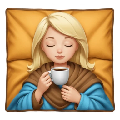 Blonde girl inside a blanket sipping coffee eyes closed sticker