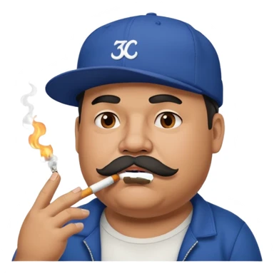 a fat dad in a hip hop cap with a tattoo, a cigarette in his mouth, and a mustache. sticker