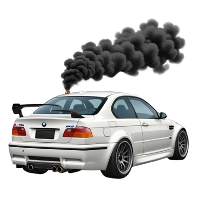 

A white BMW M3 E46, seen from behind at a certain angle, is drifting through a corner; the wheels are not straight, they are changing according to the rotation of the drift. sticker
