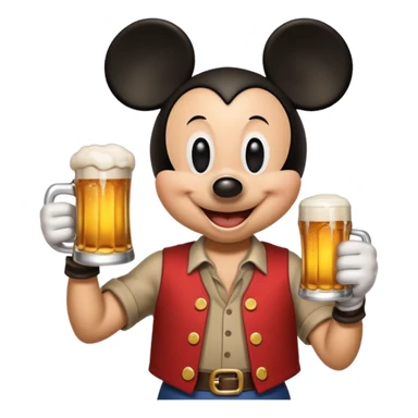 Mickey Mouse holding a beer sticker
