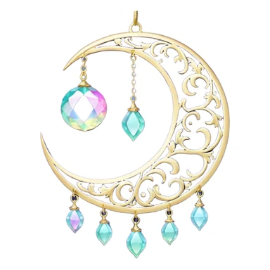 glossy Pastel iridescent crystal crescent damask moon suncatcher sticker
