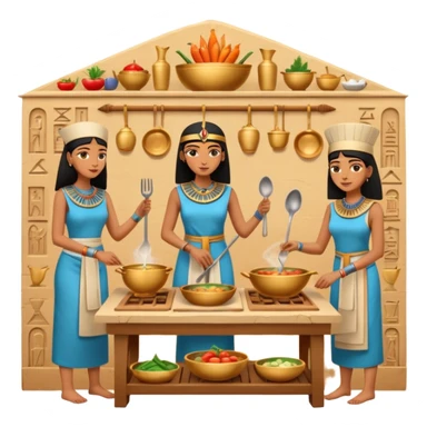 ancient Egyptian cooking scene in hieroglyphic style sticker