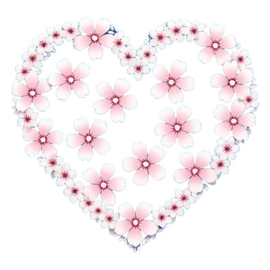  blue sakura heart, heart made of white sakura petals with pink accents, remove background sticker