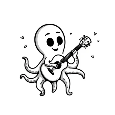 happy octopus with multiple arms playing guitar sticker