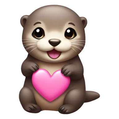 baby otter with a pink heart sticker