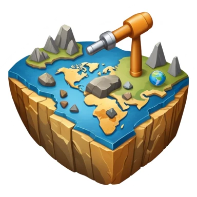 An icon featuring a rock hammer, a geological map, and layers of Earth’s crust, symbolizing geology. The design includes mineral samples, fossils, and tectonic plates, representing the study of Earth’s structure and natural processes. Transparent background highlights geological exploration sticker