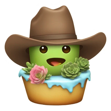 A succulent wearing a cowboy hat eating cake sticker