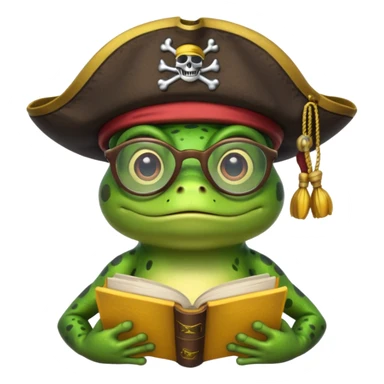 frog wearing pirate hat with glasses and yellow book sticker