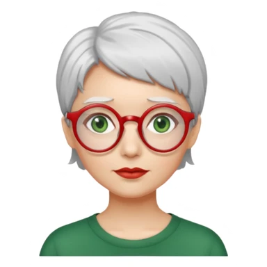 visage femme a lunettes ronde rouge fine avec cheveux courts gris-blancs aux yeux verts sticker