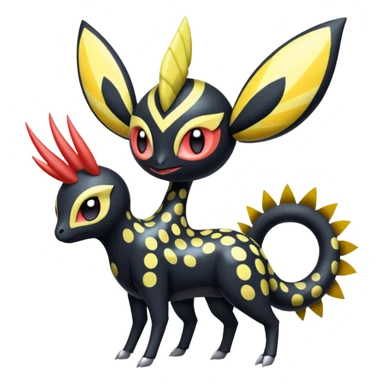 zig-zag-patterned tribal tropical hot polka-dotted Meloetta-Darkrai-Giratina-Noibat-Pokémon-Fakémon-fusion-hybrid-creature sticker