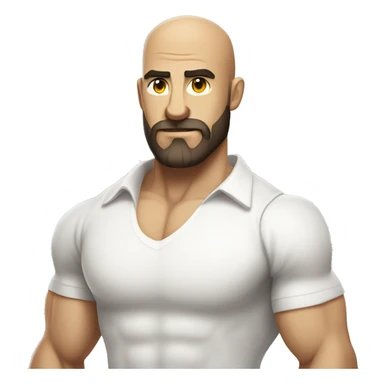 Muscular white man flexing, bald, dark beard in a white shirt sticker