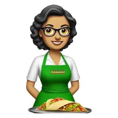mexican lady green apron  with glasses cooking tacos sticker