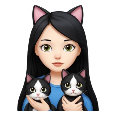 long black hair white girl with black and white cat sticker