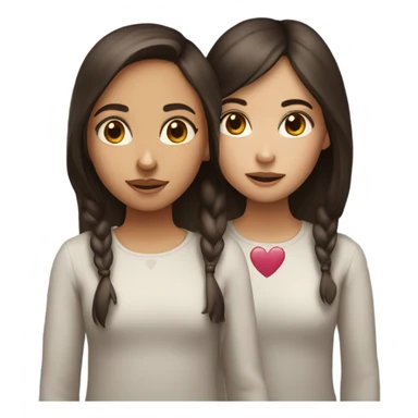 Two girls are friends, both brown-eyed, dark-haired, with fair skin. One has rounder eyes, the other has fox eyes. And the hearts sticker