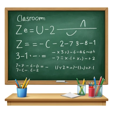 Generate 6 unique emoji-style icons showing classroom chalkboards with equations, drawings, chalk writing, and school teaching scenes. sticker