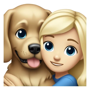20 years blonde haired girl with blue eyes hugs big dark haired dog sticker