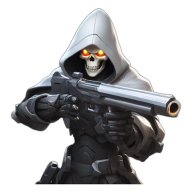 reaper from overwatch, holding his twin shotgun, shooting his ultimate move death blossom sticker