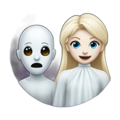 a blondie girl dressed as a ghost and a bald guy dressed as a ghost going to a party sticker