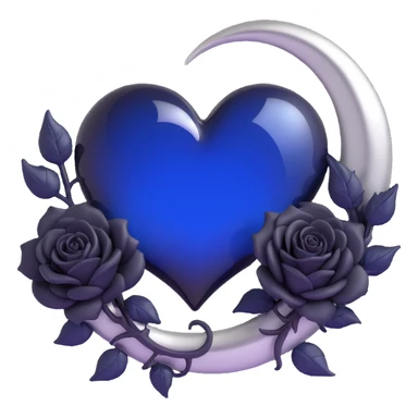 gothic heart made of midnight blue glass, silver crescent moon, large black roses, mysterious and rich sticker
