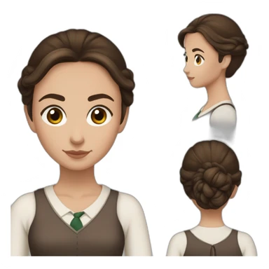 Fille brune aux yeux marron blanche de peau, un chignon et avec une tenue de la maison serpentard dans Harry potter sticker