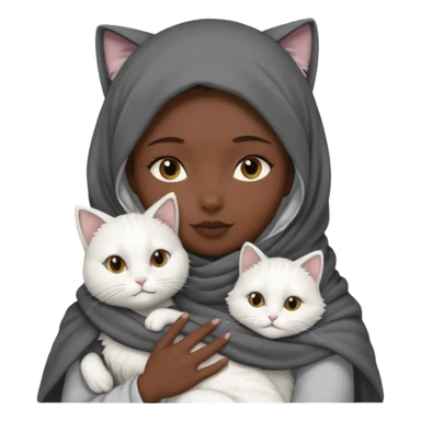 veiled girl with a dark gray scarf and a cat cuddling next to her sticker