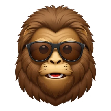 Bigfoot with sunglasses, classic apple emoji style, simple shapes, bold lines, minimal details, expressive face sticker