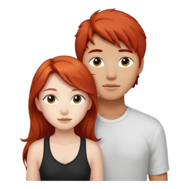 Redhead girl and Asian boy with long hair at the beach sticker
