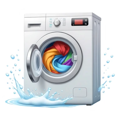 washing machine mid-cycle with clothes tumbling inside sticker