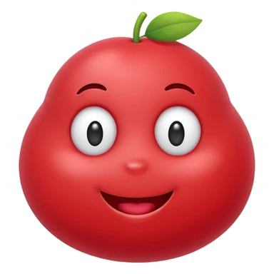 Cute round emoji mascot, shaped like a soft blob or jellybean, with two expressive eyes and a happy or clever smile. Entire body is colored in a warm cherry red (#e84a5f style), with no outline. Minimal facial features. Simple, friendly, and modern emoji-style character. Clean white background. sticker