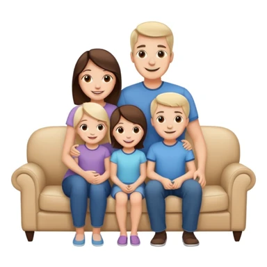 family posing for photo, living room background, closeup  sticker