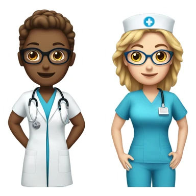 Nurse bffs in blue scrubs. One has glasses  sticker