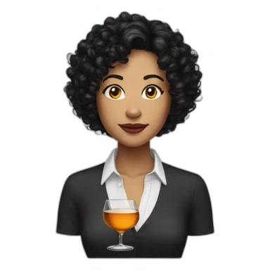 Woman short black curly hair drink whisky sticker