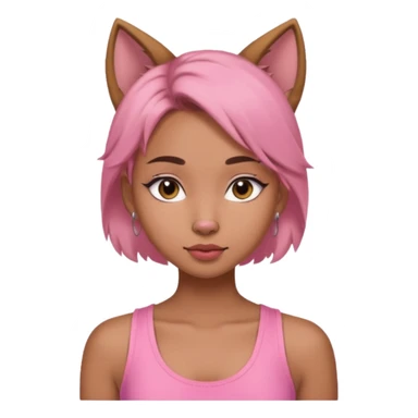 chica morena clara, corte de cabello wolf cut medio, con una blusa de tirantes simple, rosa y coquette sticker