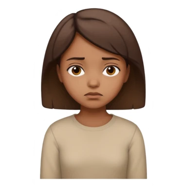 a brown girl with short brown hair wearing a beige full sleeve and looking sad sticker