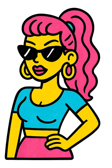 a sexy girl, confident and cool, wearing sunglasses, urban vibe, pop art style sticker