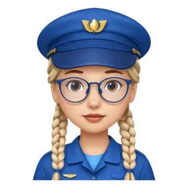 blue uniform wearing scout kid with braids and glassess with blue hat sticker