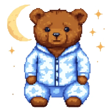 Add a moon and stars in the background, keep pixel art style, with no background except the moon and stars. The style should resemble pixel art. sticker