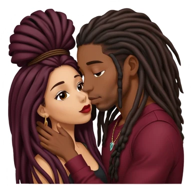 Dark Wine colored hair Latina long hair, kissing young black guy with dreads sticker