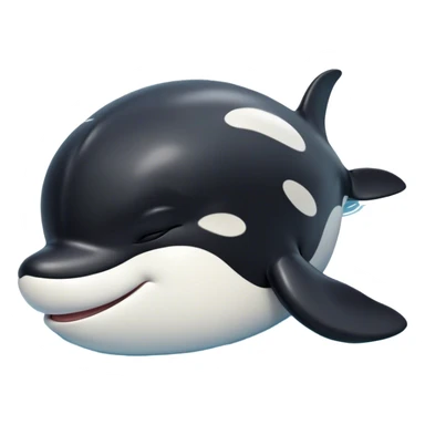 Meme-Worthy Cute Sleeping orca Portrait Emoji, Head resting peacefully with a contented smile, showcasing a smooth black-and-white body with gently drooping fins and eyes softly closed in serene slumber, Simplified yet adorably endearing features, highly detailed, glowing with a soft, drowsy deep-sea light, high shine, relaxed and utterly lovable, stylized with an air of playful oceanic laziness, soft glowing outline, capturing the essence of a sleeping orca that feels destined to become the next viral icon of adorable marine rest! sticker