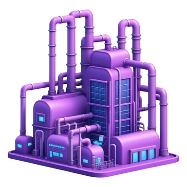 AI-powered factory. It should be a building with pipes. Add light violet neon glowing symbolizing power of AI sticker