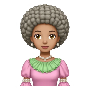 Brown woman with a tiny stylish gray Afro  wearing pink and green dress  and pearl blouse with sleeves sticker