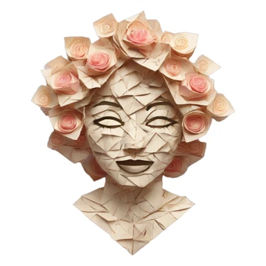  lady face made of 420 origami newspaper roses hemp leaves lantern fairy lights burning paper vaporwave sticker