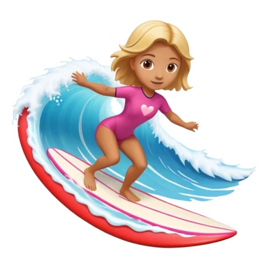 Girl surfing wave in 3d heart sticker