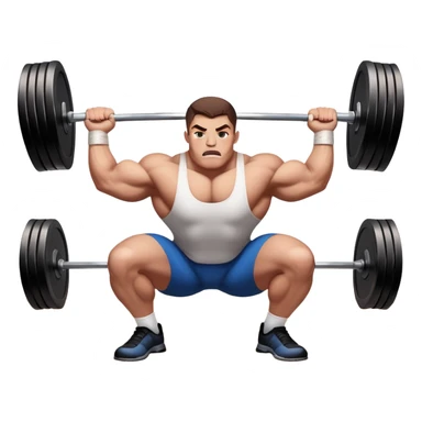 Powerlifter lifting a heavy barbell in a dramatic display of strength, muscles flexing under the pressure. The focus is on the lifter's intense effort and the heavy weights on each side. The background features a gym with weights and equipment, emphasizing the raw power of the sport.  sticker
