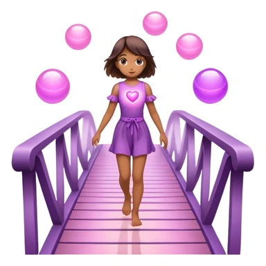 
A small figure walks across a glowing bridge, holding soft pink and purple orbs in each hand—symbolizing compassion and forgiveness. A gentle heart aura trails behind them, showing healing in motion. sticker