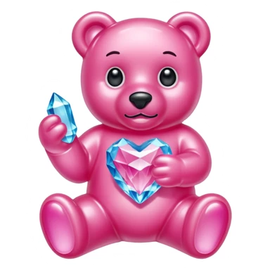 Pink Gummybear with crystal type structure for skin holding a crystal sticker